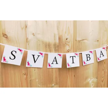 Svatební dekorace Svatba-eshop Girlanda SVATBA bílá s růžičkami - girlandy na svatební výzdobu