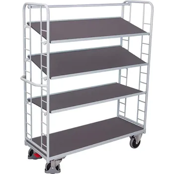 Plošinový vozík Etážový vozík VARIOfit se šikmými policemi, čtyři police, 1650 x 650 mm, nosnost 400 kg, barva šedá RAL7035 /deska šedá