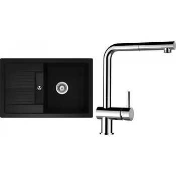 Granitový dřez Set Schock S30-9 (dřez Lima D-100S Nero + baterie Epos.120 Chrom)