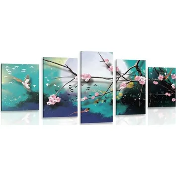 Obraz Dovido 5-dílný obraz větve stromu za úplňku