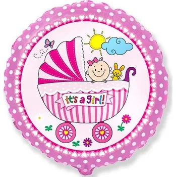 Balónek Godan Balónek fóliový 18" kulatý růžový holčička v kočárku