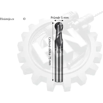 Fréza Monolitní tvrdokovová rádiusová fréza Ø5xD5x75L ( 2-břitá ) 70HRC-BLACK