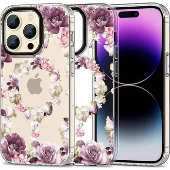 Pouzdro na mobilní telefon Kryt Samsung iPhone 14 Pro Tech-Protect MagMood MagSafe Rose Floral transparentní