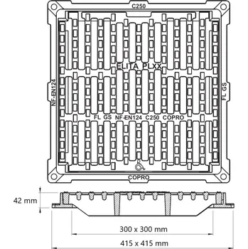 kanalizace Čtvercová plochá mříž ELITA PL, zatížení C250 300x300