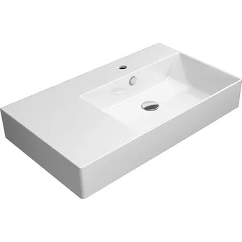 Umyvadlo Gsi KUBE X keramické umyvadlo 80x47cm, s odkládací plochou vlevo, bílá ExtraGlaze