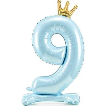 Balónek Balónek číslo 9 stojící modrý s korunkou 84 cm chb89067