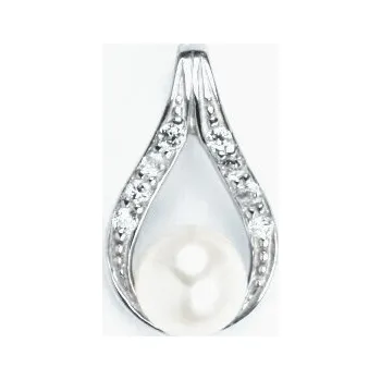 Přívěsek Stříbrný přívěsek slza přírodní perla bílá , zirkony - P1411 (Stříbrný přívěsek s přírodní perlou a zirkony)