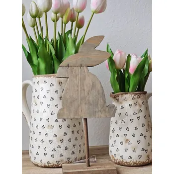 Hnědá antik dřevěná dekorace králík na podstavci - 14*8*30 cm