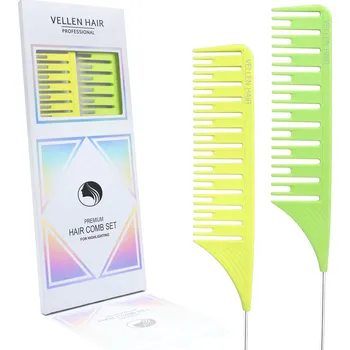 kartáč na vlasy Sada profesionálních melírovacích hřebenů 2 ks - Yellow/green