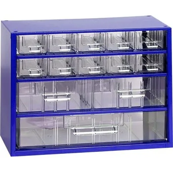 Úložný box Skříňka 10x malá, 2x střední, 1x velká zásuvka, modrá