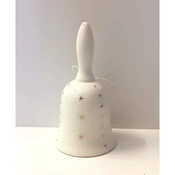 Vánoční dekorace Keramický zvoneček - zlaté hvězdy (Zimní zvoneček z keramiky)