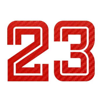 Polep vozidla Startovní číslo 23 typ 7 (53 - 3D karbon červený) SAMOLEPKA NA AUTO, NÁLEPKA, FÓLIE, POLEP, TUNING, VLASTNÍ TEXT, TISK, AUTOSAMOLEPKY.cz, POLEPY, OBRÁZEK, LOGO, 3D STICKERS