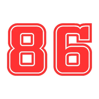 Polep vozidla Startovní číslo 86 typ 5 (02 - světle červená) SAMOLEPKA NA AUTO, NÁLEPKA, FÓLIE, POLEP, TUNING, VLASTNÍ TEXT, TISK, AUTOSAMOLEPKY.cz, POLEPY, OBRÁZEK, LOGO, 3D STICKERS
