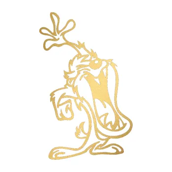 Samolepicí dekorace na vozidlo Tazman uřvanej pravá (43 - zlatá metalíza) SAMOLEPKA NA AUTO, NÁLEPKA, FÓLIE, POLEP, TUNING, VLASTNÍ TEXT, TISK, AUTOSAMOLEPKY.cz, POLEPY, OBRÁZEK, LOGO, 3D STICKERS