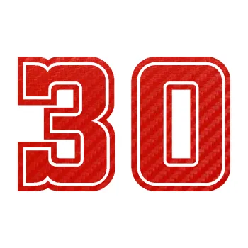 Polep vozidla Startovní číslo 30 typ 5 (53 - 3D karbon červený) SAMOLEPKA NA AUTO, NÁLEPKA, FÓLIE, POLEP, TUNING, VLASTNÍ TEXT, TISK, AUTOSAMOLEPKY.cz, POLEPY, OBRÁZEK, LOGO, 3D STICKERS