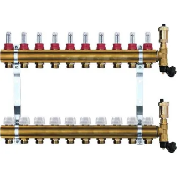 rozdělovač topení Deltatop Rozdělovač mosazný s automatickým odvzdušněním HKV-D 10, 1", pro 10 okruhů (620 mm) 504510