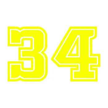 Polep vozidla Startovní číslo 34 typ 5 (70 - Fluorescentní žlutá) SAMOLEPKA NA AUTO, NÁLEPKA, FÓLIE, POLEP, TUNING, VLASTNÍ TEXT, TISK, AUTOSAMOLEPKY.cz, POLEPY, OBRÁZEK, LOGO, 3D STICKERS