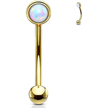 Piercing Šperky4U Zlacený piercing do obočí, bílý opál - OB0003GD-1206