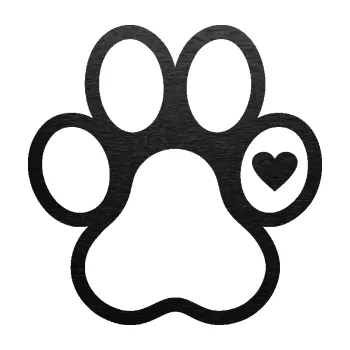 samolepka Tlapka 011 pravá se srdíčkem (63 - škrábaný kov černý) SAMOLEPKA NA AUTO, NÁLEPKA, FÓLIE, POLEP, TUNING, VLASTNÍ TEXT, TISK, AUTOSAMOLEPKY.cz, POLEPY, OBRÁZEK, LOGO, 3D STICKERS