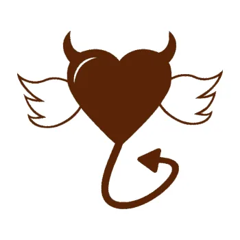 Samolepící dekorace SAMOLEPKA Srdce anděl ďábel 002 pravá (15 - hnědá) NA AUTO, NÁLEPKA, FÓLIE, POLEP, TUNING, VLASTNÍ TEXT, TISK, AUTOSAMOLEPKY.cz, POLEPY, OBRÁZEK, LOGO, SAMOLEPKY