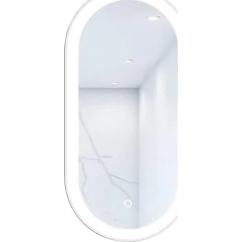Zrcadlo Oválné LED zrcadlo do koupelny s osvětlením Oval 100 x 50 cm v bílém rámu s vypínačem a podložkou proti zamlžení