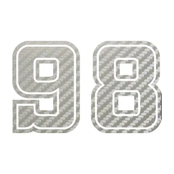 Polep vozidla Startovní číslo 98 typ 5 (52 - 3D karbon stříbrný) SAMOLEPKA NA AUTO, NÁLEPKA, FÓLIE, POLEP, TUNING, VLASTNÍ TEXT, TISK, AUTOSAMOLEPKY.cz, POLEPY, OBRÁZEK, LOGO, 3D STICKERS