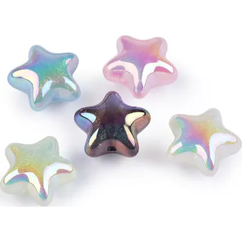 Korálek Plastové korálky s AB efektem hvězda Ø23 mm, barva mix