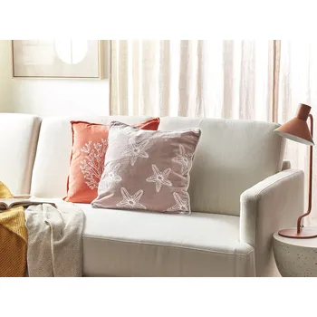 Polštář Dekorativní polštář růžový samet 45 x 45 cm mořský motiv mořská hvězdice čtvercový vzor polyesterová výplň příslušenství Beliani