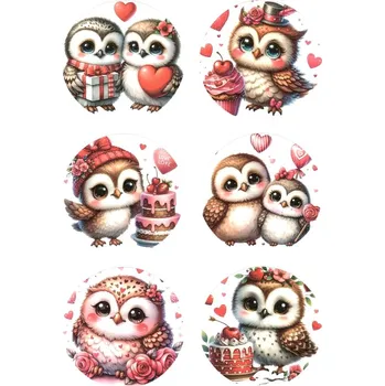 samolepka Samolepky, kulaté, ZAMILOVANÉ SOVIČKY, 4,5 cm, 6ks/arch
