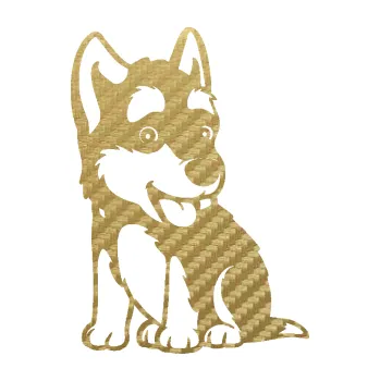 Polep vozidla SAMOLEPKA Pes 195 levá Husky štěňátko (59 - 3D karbon zlatý) NA AUTO, NÁLEPKA, FÓLIE, POLEP, TUNING, VLASTNÍ TEXT, TISK, AUTOSAMOLEPKY.cz, POLEPY, OBRÁZEK, LOGO, SAMOLEPKY