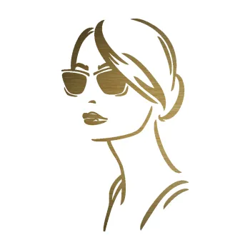 Samolepící dekorace Žena tvář 003 levá s brýlemi (64 - škrábaný kov zlatý) SAMOLEPKA NA AUTO, NÁLEPKA, FÓLIE, POLEP, TUNING, VLASTNÍ TEXT, TISK, AUTOSAMOLEPKY.cz, POLEPY, OBRÁZEK, LOGO, 3D STICKERS