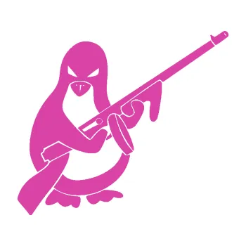 Samolepící dekorace SAMOLEPKA Tučňák se samopalem pravá (16 - růžová) NA AUTO, NÁLEPKA, FÓLIE, POLEP, TUNING, VLASTNÍ TEXT, TISK, AUTOSAMOLEPKY.cz, POLEPY, OBRÁZEK, LOGO, SAMOLEPKY