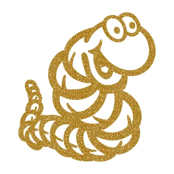 Samolepicí dekorace na vozidlo Veselý červík pravá (92 - Ultra Metalic zlatá) SAMOLEPKA NA AUTO, NÁLEPKA, FÓLIE, POLEP, TUNING, VLASTNÍ TEXT, TISK, AUTOSAMOLEPKY.cz, POLEPY, OBRÁZEK, LOGO, 3D STICKERS