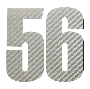 Samolepicí dekorace na vozidlo Startovní číslo 56 typ 2 (52 - 3D karbon stříbrný) SAMOLEPKA NA AUTO, NÁLEPKA, FÓLIE, POLEP, TUNING, VLASTNÍ TEXT, TISK, AUTOSAMOLEPKY.cz, POLEPY, OBRÁZEK, LOGO, 3D STICKERS