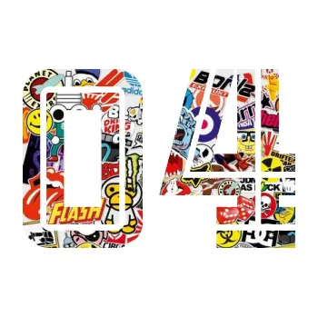 Polep vozidla Startovní číslo 04 typ 7 (83 - Sticker bomb) SAMOLEPKA NA AUTO, NÁLEPKA, FÓLIE, POLEP, TUNING, VLASTNÍ TEXT, TISK, AUTOSAMOLEPKY.cz, POLEPY, OBRÁZEK, LOGO, 3D STICKERS