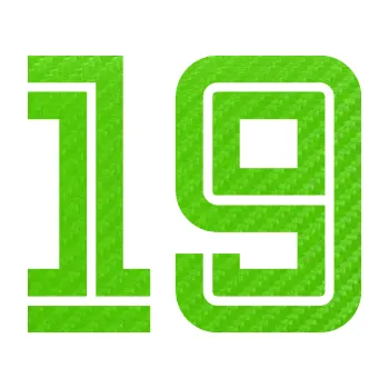 Polep vozidla Startovní číslo 19 typ 7 (58 - 3D karbon zelený kawasaki) SAMOLEPKA NA AUTO, NÁLEPKA, FÓLIE, POLEP, TUNING, VLASTNÍ TEXT, TISK, AUTOSAMOLEPKY.cz, POLEPY, OBRÁZEK, LOGO, 3D STICKERS