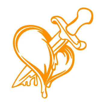 Samolepící dekorace Srdce propíchlé dýkou pravá (06 - oranžová) SAMOLEPKA NA AUTO, NÁLEPKA, FÓLIE, POLEP, TUNING, VLASTNÍ TEXT, TISK, AUTOSAMOLEPKY.cz, POLEPY, OBRÁZEK, LOGO, 3D STICKERS