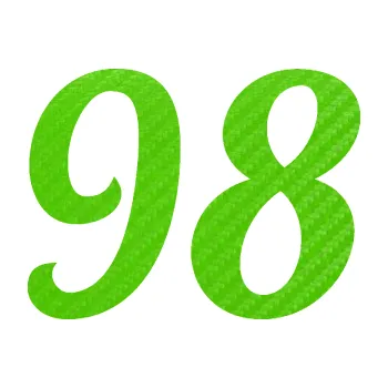 Polep vozidla Startovní číslo 98 typ 3 (58 - 3D karbon zelený kawasaki) SAMOLEPKA NA AUTO, NÁLEPKA, FÓLIE, POLEP, TUNING, VLASTNÍ TEXT, TISK, AUTOSAMOLEPKY.cz, POLEPY, OBRÁZEK, LOGO, 3D STICKERS