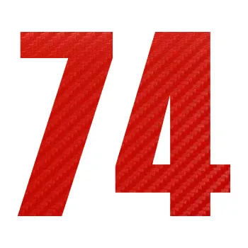 Autodoplněk Samolepka na auto Startovní číslo 74 typ 2 (53 - 3D karbon červený) NÁLEPKA, FÓLIE, POLEPY, TUNING, VLASTNÍ TEXT, TISK, AUTOSAMOLEPKY.cz, SAMOLEPKY, OBRÁZEK, LOGO, VÝROBA, PRODEJ
