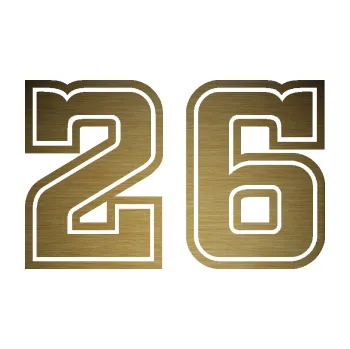 Polep vozidla Startovní číslo 26 typ 5 (64 - škrábaný kov zlatý) SAMOLEPKA NA AUTO, NÁLEPKA, FÓLIE, POLEP, TUNING, VLASTNÍ TEXT, TISK, AUTOSAMOLEPKY.cz, POLEPY, OBRÁZEK, LOGO, 3D STICKERS