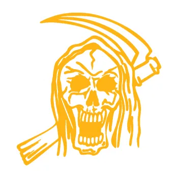 Samolepicí dekorace na vozidlo Smrtka 007 pravá s kosou (21 - světle oranžová) SAMOLEPKA NA AUTO, NÁLEPKA, FÓLIE, POLEP, TUNING, VLASTNÍ TEXT, TISK, AUTOSAMOLEPKY.cz, POLEPY, OBRÁZEK, LOGO, 3D STICKERS