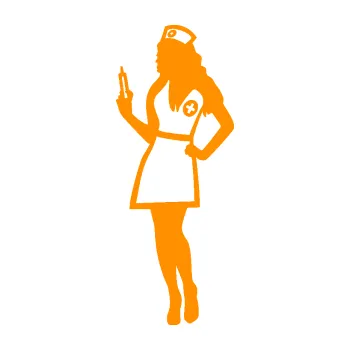 Samolepící dekorace SAMOLEPKA Zdravotní sestřička 001 levá s injekcí (06 - oranžová) NA AUTO, NÁLEPKA, FÓLIE, POLEP, TUNING, VLASTNÍ TEXT, TISK, AUTOSAMOLEPKY.cz, POLEPY, OBRÁZEK, LOGO, SAMOLEPKY