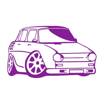 Polep vozidla SAMOLEPKA Škoda 100 karikatura pravá (14 - fialová) NA AUTO, NÁLEPKA, FÓLIE, POLEP, TUNING, VLASTNÍ TEXT, TISK, AUTOSAMOLEPKY.cz, POLEPY, OBRÁZEK, LOGO, SAMOLEPKY