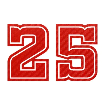 Polep vozidla Startovní číslo 25 typ 5 (53 - 3D karbon červený) SAMOLEPKA NA AUTO, NÁLEPKA, FÓLIE, POLEP, TUNING, VLASTNÍ TEXT, TISK, AUTOSAMOLEPKY.cz, POLEPY, OBRÁZEK, LOGO, 3D STICKERS