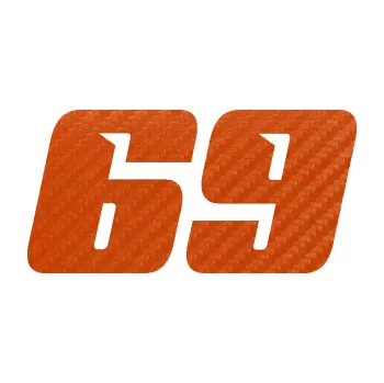 Polep vozidla Startovní číslo 69 typ 6 (54 - 3D karbon oranžový) SAMOLEPKA NA AUTO, NÁLEPKA, FÓLIE, POLEP, TUNING, VLASTNÍ TEXT, TISK, AUTOSAMOLEPKY.cz, POLEPY, OBRÁZEK, LOGO, 3D STICKERS