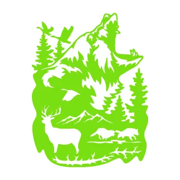 Samolepící dekorace Krajina hory 039 pravá medvěd a lesní zvěř (04 - zelená kawasaki) SAMOLEPKA NA AUTO, NÁLEPKA, FÓLIE, POLEP, TUNING, VLASTNÍ TEXT, TISK, AUTOSAMOLEPKY.cz, POLEPY, OBRÁZEK, LOGO, 3D STICKERS