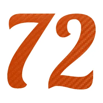 Polep vozidla Startovní číslo 72 typ 3 (54 - 3D karbon oranžový) SAMOLEPKA NA AUTO, NÁLEPKA, FÓLIE, POLEP, TUNING, VLASTNÍ TEXT, TISK, AUTOSAMOLEPKY.cz, POLEPY, OBRÁZEK, LOGO, 3D STICKERS