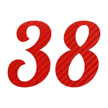 Polep vozidla Startovní číslo 38 typ 3 (53 - 3D karbon červený) SAMOLEPKA NA AUTO, NÁLEPKA, FÓLIE, POLEP, TUNING, VLASTNÍ TEXT, TISK, AUTOSAMOLEPKY.cz, POLEPY, OBRÁZEK, LOGO, 3D STICKERS
