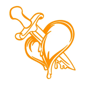 Samolepící dekorace Srdce propíchlé dýkou levá (06 - oranžová) SAMOLEPKA NA AUTO, NÁLEPKA, FÓLIE, POLEP, TUNING, VLASTNÍ TEXT, TISK, AUTOSAMOLEPKY.cz, POLEPY, OBRÁZEK, LOGO, 3D STICKERS