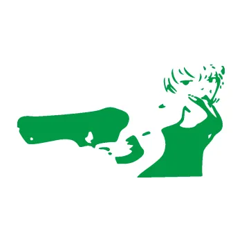 Samolepící dekorace Žena s pistolí levá (12 - zelená) SAMOLEPKA NA AUTO, NÁLEPKA, FÓLIE, POLEP, TUNING, VLASTNÍ TEXT, TISK, AUTOSAMOLEPKY.cz, POLEPY, OBRÁZEK, LOGO, 3D STICKERS